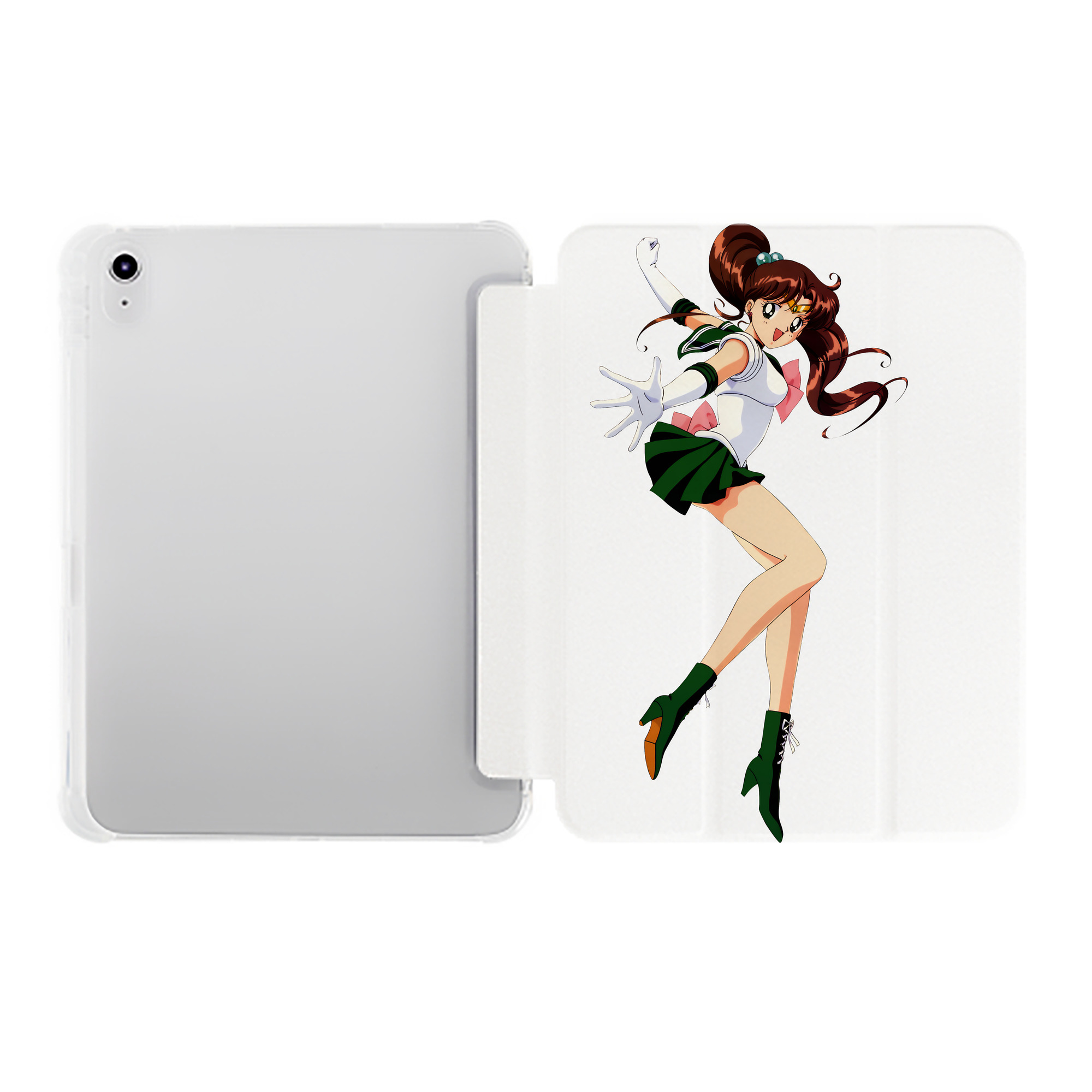 （画像用） 美少女戦士セーラームーン 木野 まこと きの まこと Sailor Moon Kino Makoto （セーラージュピター；Sailor Jupiter） IPad ケース ペン収納付き 三つ折りスタンド PUレザー×シリコン 対応機種9.5/10.5/10.9インチ